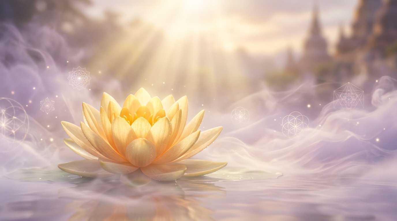 Blooming Golden Lotus of Abundance in Lavender Aura